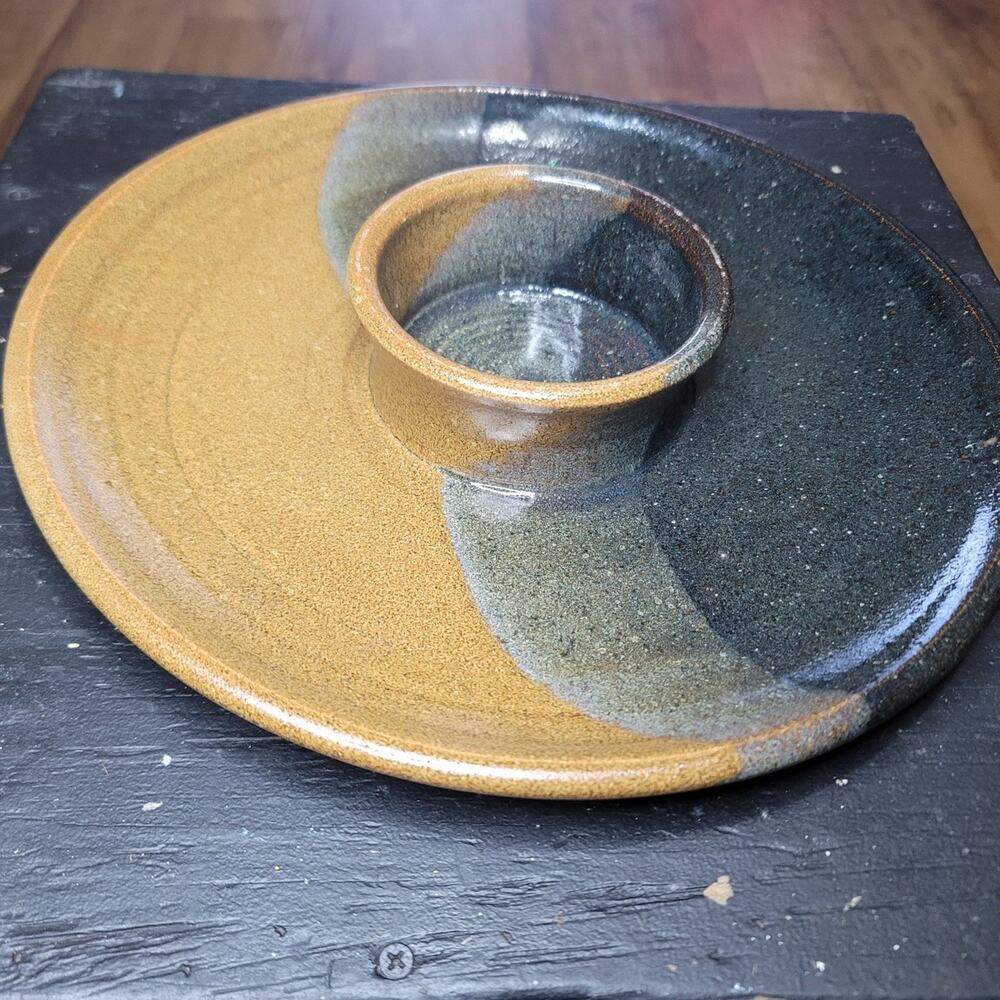 Vtg Handmade Pottery Ceramic Chip n Dip Tray - Picture 4 of 6